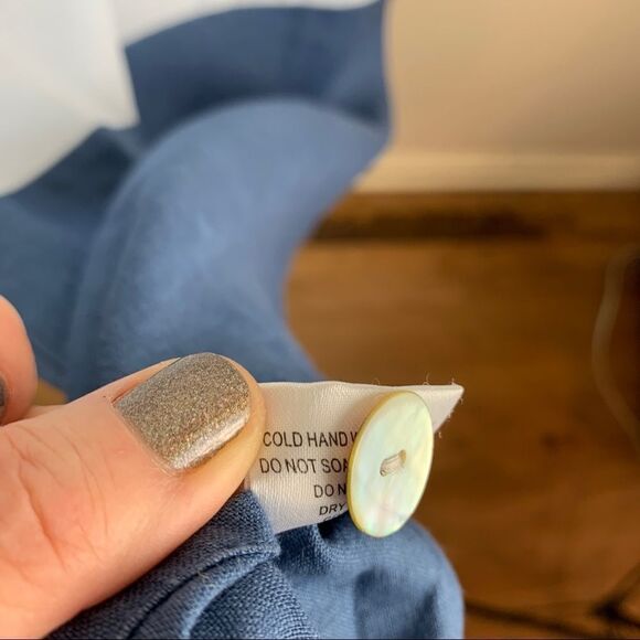 Gordon Smith Blue and White Linen Sleeveless Color-block Sheath Dress Sz 10 - Picture 14 of 15